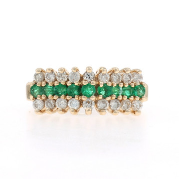 Yellow Gold Emerald Diamond Cluster Cocktail Ring - 14k Round .81ctw