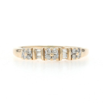 Yellow Gold Diamond Wedding Band - 14k Round Brilliant & Baguette .25ctw Ring