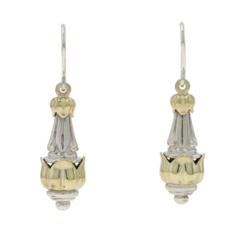 Lagos Unsigned Dangle Earrings - Sterling Silver 925 Yellow Gold 18k Pierced