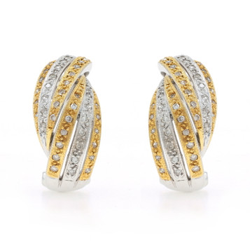 White Gold Diamond Twist J-Hoop Earrings - 14k Single Cut .50ctw Pierced