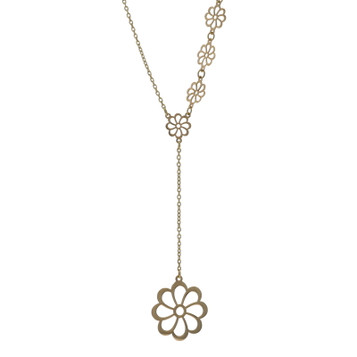 Yellow Gold Flower Garland Lariat Pendant Necklace 16 1/4" - 18k Adjustable