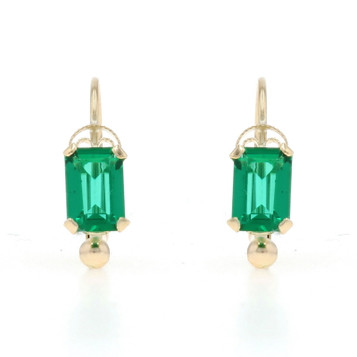 Yellow Gold Lab-Created Emerald Drop Earrings - 14k 1.20ctw Pierced