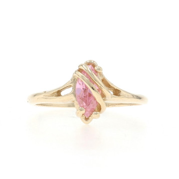 Yellow Gold Pink Cubic Zirconia Solitaire Ring - 10k Marquise .86ct