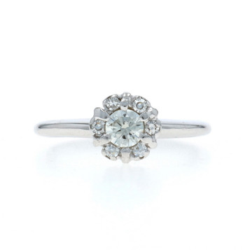 White Gold Diamond Halo Ring - 14k Round Brilliant .33ctw Engagement