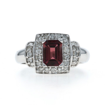 White Gold Pink Tourmaline Diamond Halo Ring - 14k Emerald 1.93ctw