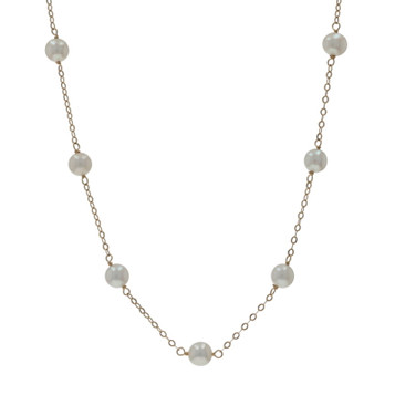 Yellow Gold Cultured Pearl Station Necklace 16" - 14k Flat Cable Chain