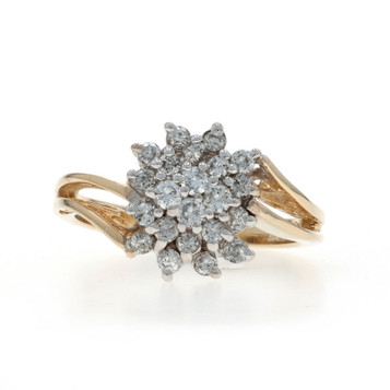 Yellow Gold Diamond Cluster Cocktail Bypass Ring - 10k Round .50ctw Floral