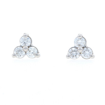 White Gold Diamond Cluster Stud Earrings 14k Round .20ctw Three Stone