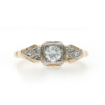 Yellow Gold Diamond Art Deco Engagement Ring - 14k European .36ctw