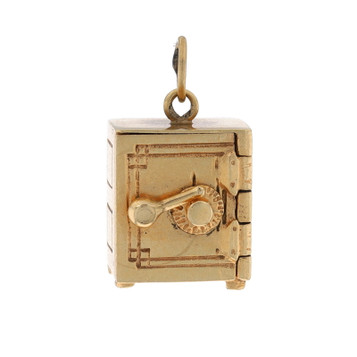 Yellow Gold Freestanding Floor Safe Charm - 14k Security Valuables Opens