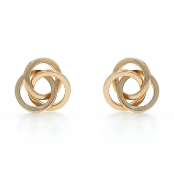 Yellow Gold Love Knot Stud Earrings - 14k Triple Circle Pierced