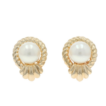 Yellow Gold Pearl Stud Earrings 14k Pierced