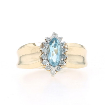 Yellow Gold Blue Topaz Diamond Halo Ring - 10k Marquise .91ctw