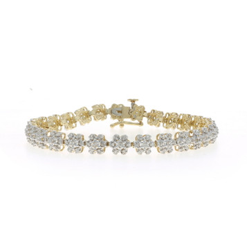 Yellow Gold Diamond Flower Garland Cluster Link Bracelet 7" - 10k Single 1.16ctw