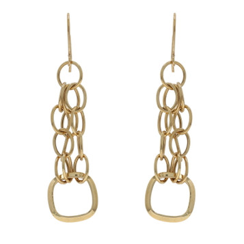 Yellow Gold Geometric Dangle Earrings - 14k Pierced