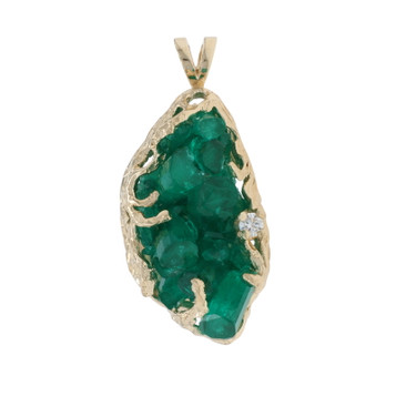Yellow Gold Lab-Created Emerald Diamond Pendant - 14k