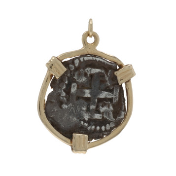 Yellow Gold Shipwreck Spanish Reale Coin Pendant 14k Currency
