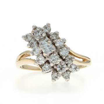 Yellow Gold Diamond Cluster Cocktail Bypass Ring 14k Round 1.00ctw Waterfall