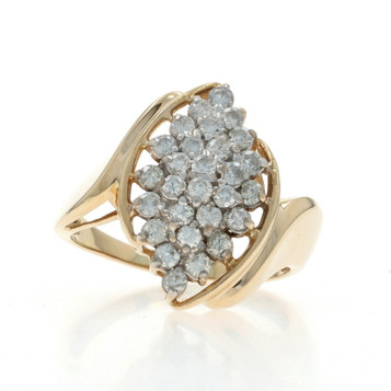 Yellow Gold Diamond Cluster Cocktail Bypass Ring -10k Round Brilliant 1.00ctw