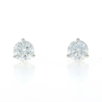 White Gold Diamond Stud Earrings - 14k Round 2.00ctw GIA Pierced
