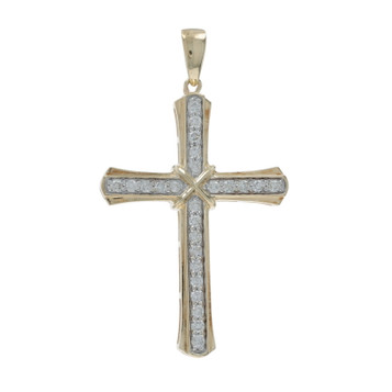 Yellow Gold Diamond Cross Pendant - 10k Round Brilliant .50ctw Faith
