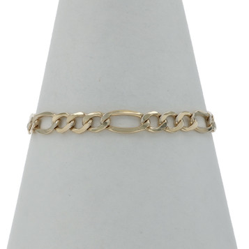 Yellow Gold Diamond Cut Figaro Chain Men's Bracelet 7 1/2" - 1/5 14k 925
