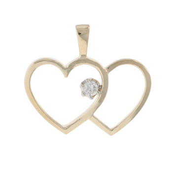 Yellow Gold Diamond Heart Duo Solitaire Pendant - 14k Round Brilliant Love