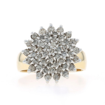 Yellow Gold Diamond Cluster Cocktail Ring - 10k Round Brilliant 1.00ctw Floral