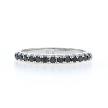 White Gold Black Diamond Wedding Band - 10k Round Brilliant .26ctw Ring Treated
