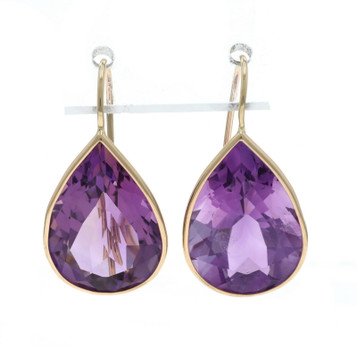 Yellow Gold Amethyst Drop Earrings - 14k Pear 17.58ctw Pierced