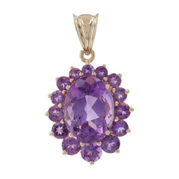 Yellow Gold Amethyst Halo Pendant - 14k Oval 10.90ctw