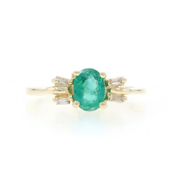 Yellow Gold Emerald Diamond Ring - 14k Oval .72ctw Bowtie