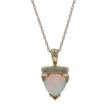 Yellow Gold Lab-Created Opal Diamond Necklace 18 3/4" - 10k Trillion .95ctw