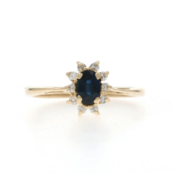 Yellow Gold Sapphire Diamond Halo Ring - 14k Oval .46ctw
