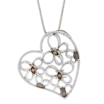 Le Vian Diamond Butterfly Heart Pendant Necklace 18" Sterling & Gold 925 & 18k