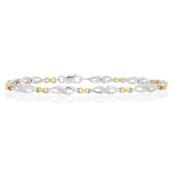 NEW Single Cut Diamond-Accented Bracelet 7 1/4" Silver &14k Gold