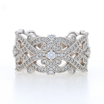 Sterling Cubic Zirconia Cocktail Band - 925 Woven Scroll Milgrain Ring Sz 6 1/2