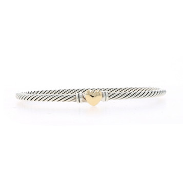 David Yurman Classic Cable Heart Bangle Bracelet 6 1/2" - Sterling 925 Gold 18k