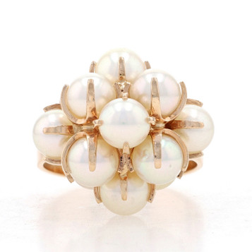 Kupittaan Kulta Akoya Pearl Cluster Cocktail Ring - Yellow Gold 14k Finland