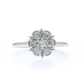 White Gold Diamond Cluster Ring - 10k Round Brilliant .33ctw Floral Engagement