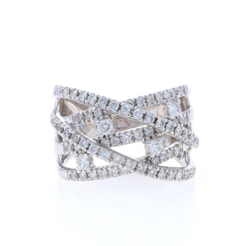 White Gold Diamond Crossover Band - 14k Round Brilliant 1.00ctw Ring