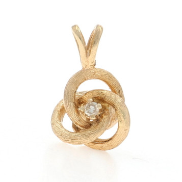 Yellow Gold Diamond Love Knot Solitaire Pendant - 14k Single Cut Triple Circle