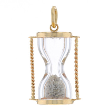 Yellow Gold Hourglass Charm - 14k Timekeeping Sand Moves