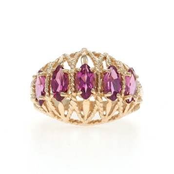 Yellow Gold Rhodolite Garnet Five-Stone Ring - 14k Marquise 1.25ctw