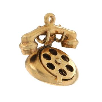 Yellow Gold Vintage Rotary Telephone Charm - 14k Hello Love Message Moves