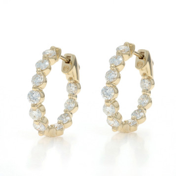 Yellow Gold Diamond Hoop Earrings - 14k Round Brilliant 2.45ctw