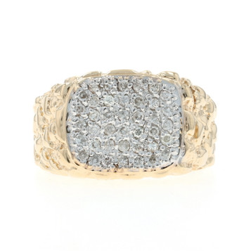 Yellow Gold Diamond Men's Ring 10k Round Brilliant .50ctw Nugget Cluster