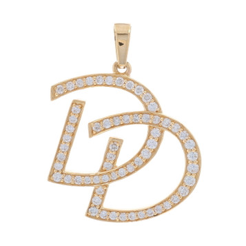 Yellow Gold Lab-Created Diamond DD Initials Pendant - 10k Round .50ctw Monogram
