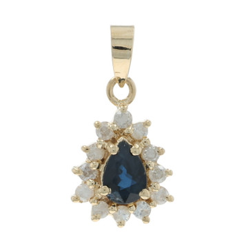 Yellow Gold Sapphire Diamond Halo Pendant - 14k Pear .60ctw