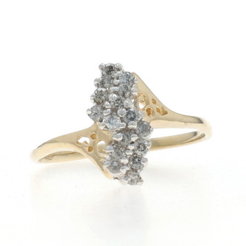 Yellow Gold Diamond Cluster Bypass Ring - 10k Round Brilliant .25ctw Waterfall